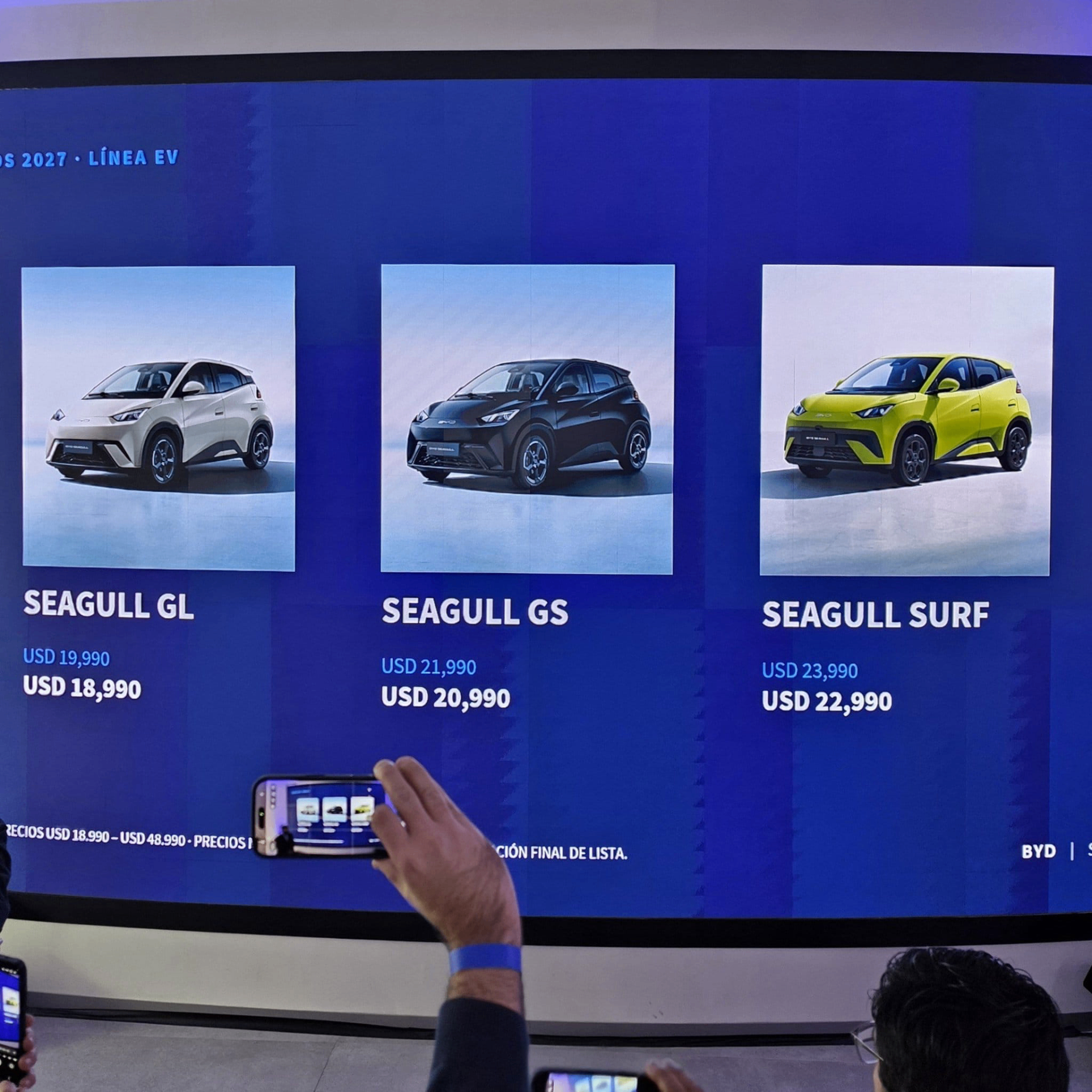 Lista oficial BYD Seagull 2027 Uruguay: GL US$ 18.990, GS US$ 20.990, Surf US$ 22.990